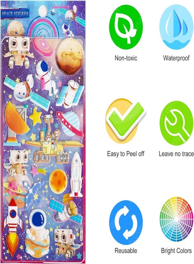 بلس بوينت ملصقات فضائية ثلاثية الأبعاد بارزة من PLUSPOINT للأطفال، عبوة من 4 ملصقات ذاتية اللصق بتصميمات فضائية خارجية، تشمل الكواكب ورواد الفضاء والصواريخ والنظام الشمسي، مثالية لأعمال سجل القصاصات والحرف اليدوية وهدايا الحفلات وأكياس الهدايا. - Image 3